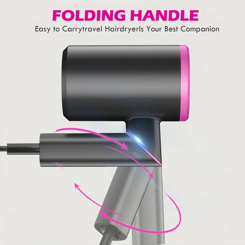 Foldable High Quality Powerful Portable Hair Dryer with Removable Back Cover Negative Ion Hair Care Machine with 3 Wind Speed Peaceful Pleasures Health and Wellness