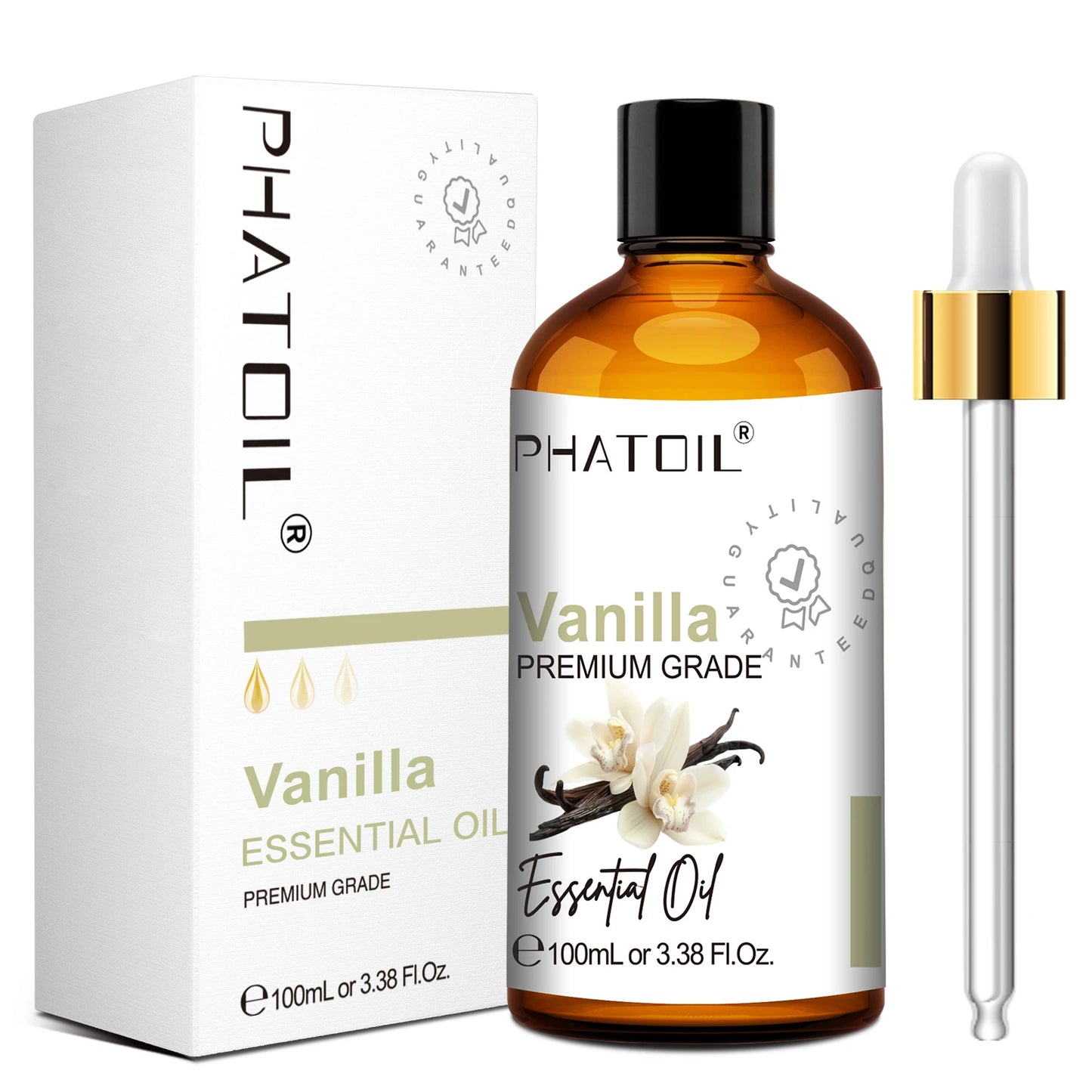 PHATOIL 100ml Pure Essential Oil For Diffuser,Candle Making-Lavender Sandalwood Eucalyptus Peppermint Cinnamon Vanilla Oils Peaceful Pleasures Health and Wellness Vanilla 100ml