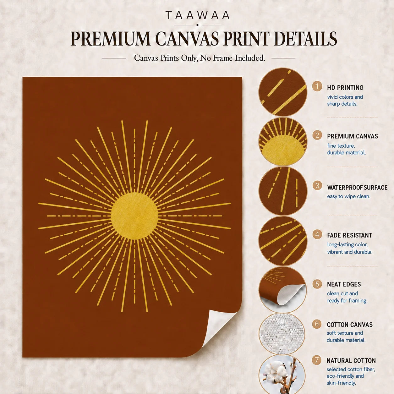 Boho Nordic Sun Canvas Wall Art | Minimalist Sunburst Print Canvas Wall Art Print Peaceful Pleasures Health and Wellness