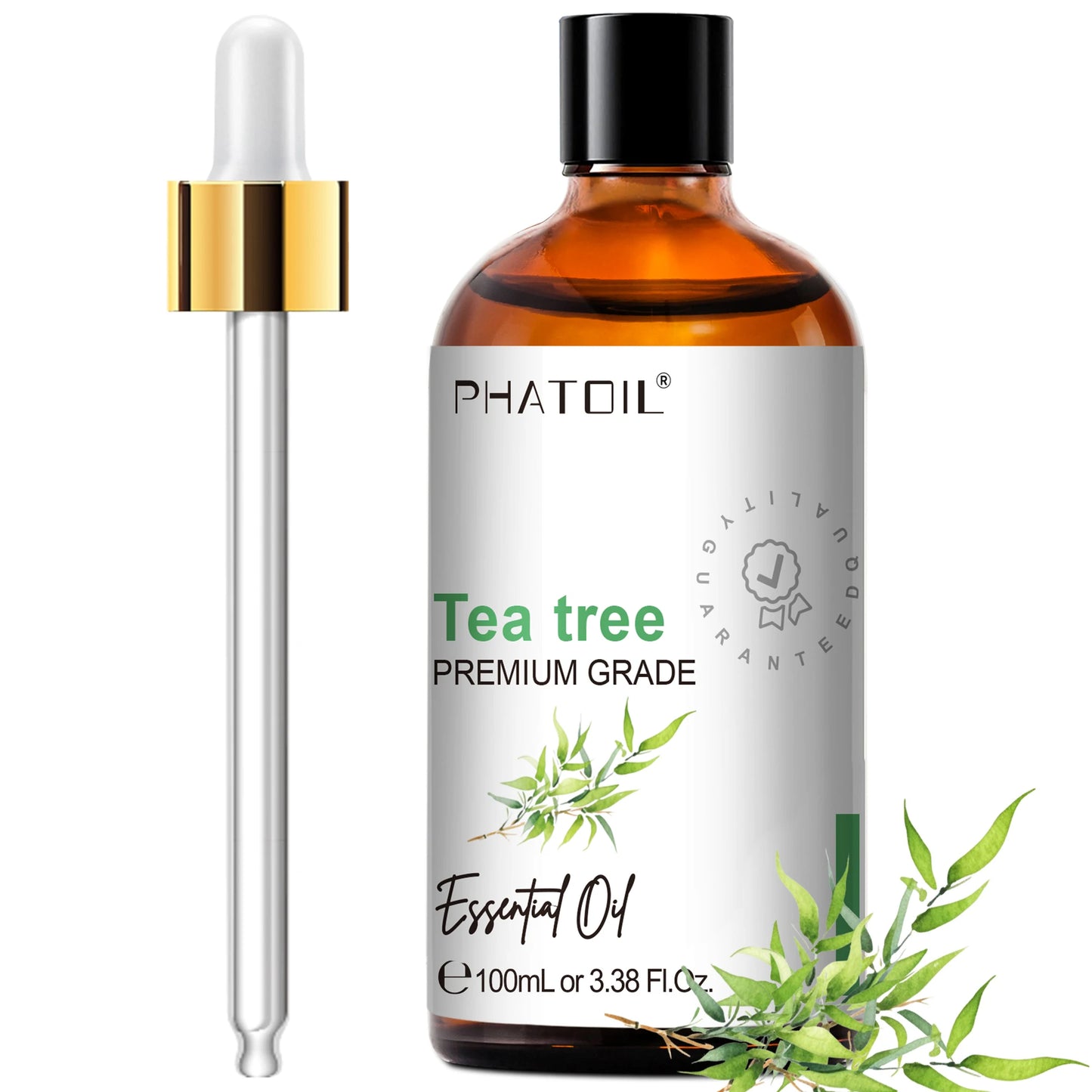 PHATOIL 100ml(3.38 fl.Oz) Eucalyptus Peppermint Tea tree Vanilla Bergamot Aromatherapy Essential Oil For Diffuser,Candle Making Peaceful Pleasures Health and Wellness Tea tree 100ml