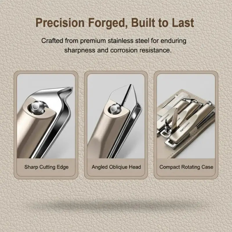 5/10Pcs Professional Nail Clippers Set With Rotating Leather Bag Manicure Pedicure Trimmer Kit Nail Care Tools Peaceful Pleasures Health and Wellness