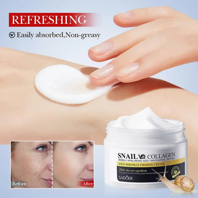 SADOER Snail Collagen Anti Wrinkles Face Cream Firming Moisturizing Skin Whitening Anti-aging Hydrating Facial Cream Skin Care Peaceful Pleasures Health and Wellness