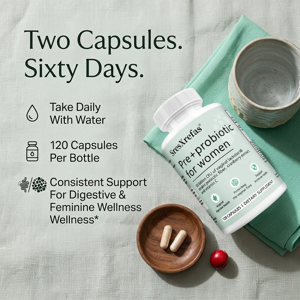 Pre+probiotic Capsules for Women, with Vitamin C, Cranberry Extract, Support Digestive Health, Protecting The Vaginal Flora Peaceful Pleasures Health and Wellness
