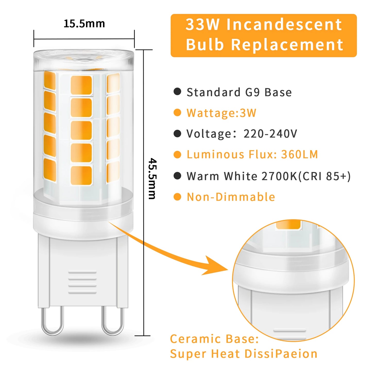 3/8Pack G9 Led Light Bulb 3W 220V Chandelier Light Corn Bulbs Warm 2700K Non-dimmable G9 Base LED Lamps Replace 33W Halogen Lamp Peaceful Pleasures Health and Wellness
