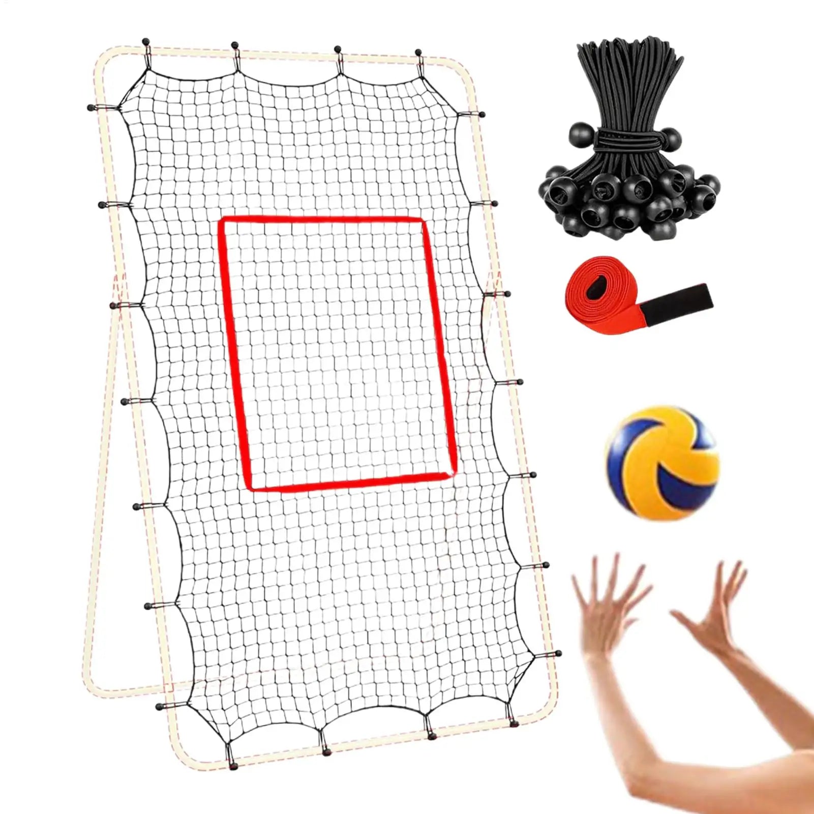 Adjustable Volleyball Bounceback Net 7x4ft Mesh Trainer With 28 Elastic Ropes Fits Frame For Baseball Hockey Backyard Sports Peaceful Pleasures Health and Wellness