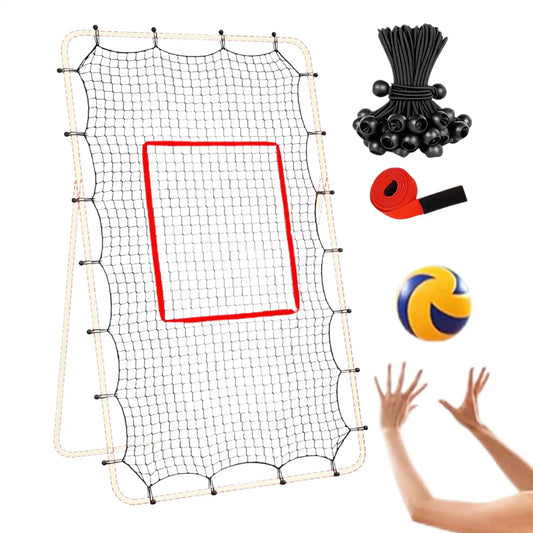 Adjustable Volleyball Bounceback Net 7x4ft Mesh Trainer With 28 Elastic Ropes Fits Frame For Baseball Hockey Backyard Sports Peaceful Pleasures Health and Wellness