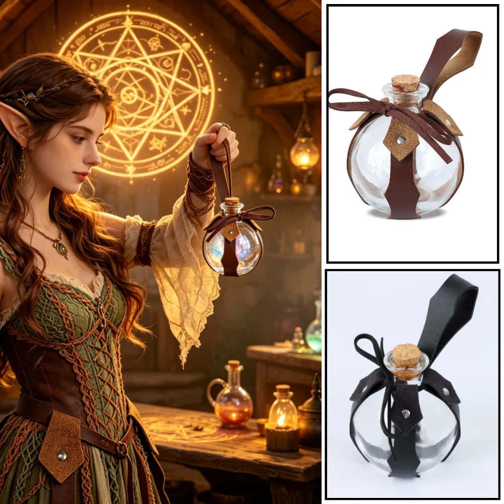 Renaissance Halloween Cosplay Belt Elf Leaf Leather Cover Potion