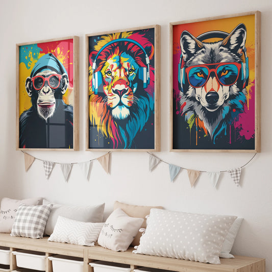 Graffiti Animal Canvas Wall Art | Orangutan Lion Dog Print Canvas Wall Art Peaceful Pleasures Health and Wellness G2479-3pcs 40x50cm Black Frame