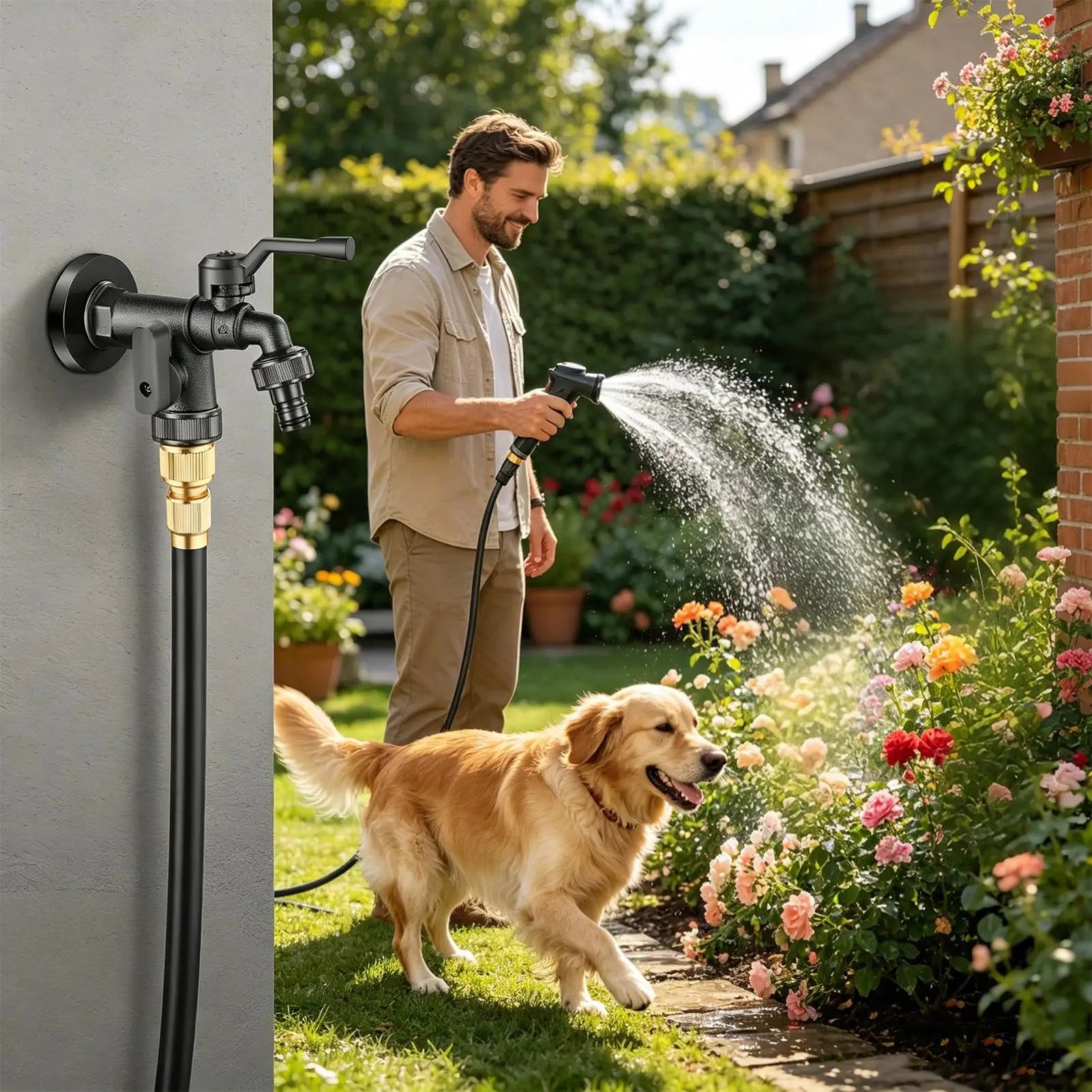 Heavy Duty Anti-Freeze 2-Way Garden Water Faucet Outdoor Tap for Car Washing Flower Irrigation Pet Grooming, Pro & Homeowners Peaceful Pleasures Health and Wellness