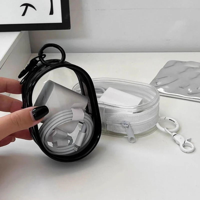 Clear Storage Bag with Hanging Hook – Multi-Purpose Travel Organizer Pouch for Cables & Cosmetics