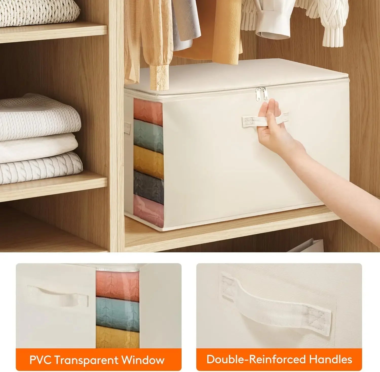 4-Pack Canvas Storage Bags with Zipper, 60L Breathable Foldable Organizers for Clothes, Blankets, Bedding Peaceful Pleasures Health and Wellness