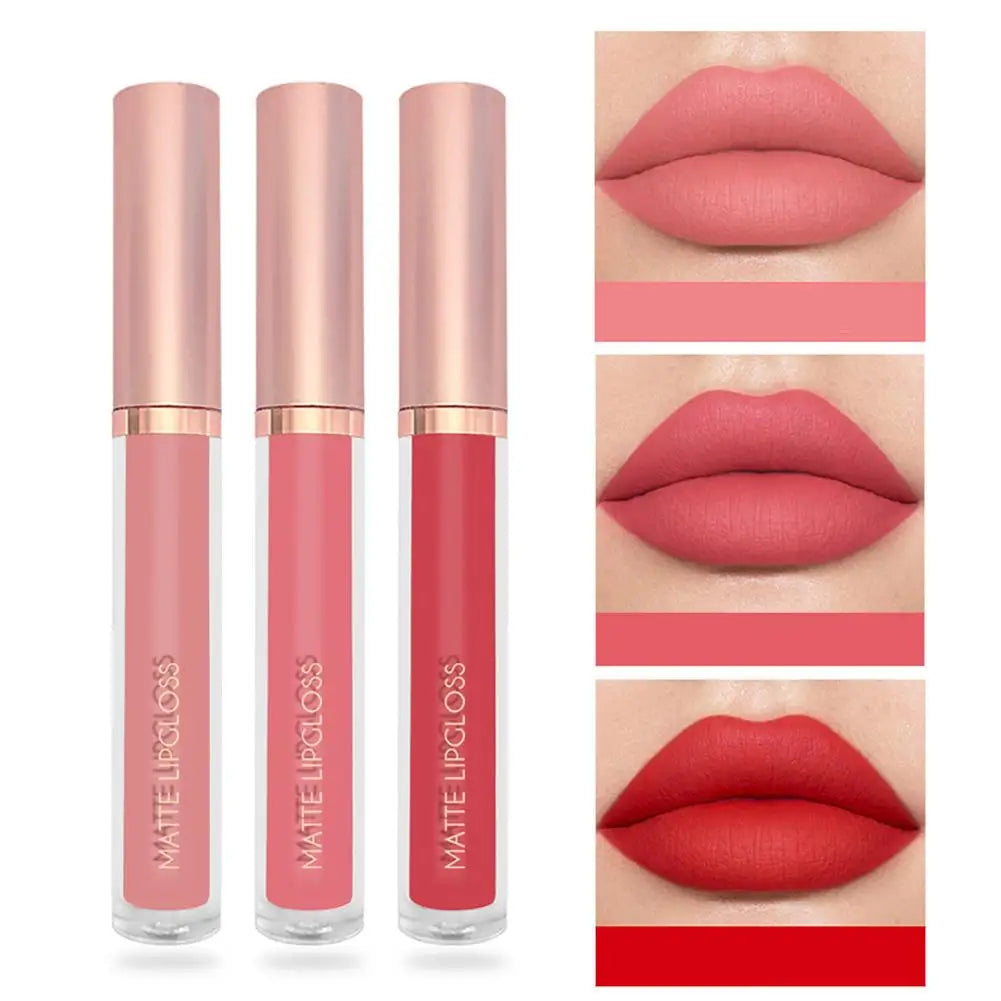 3-Piece Nude Velvet Matte Liquid Lipstick Set – Long-Lasting