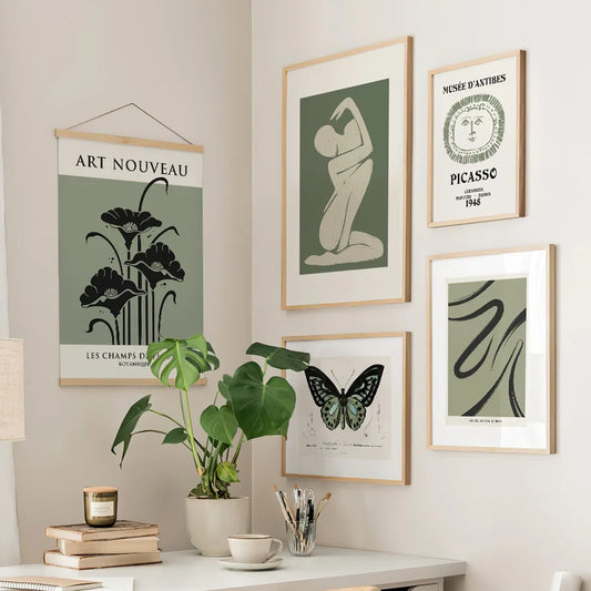 Sage Green Matisse Abstract Canvas Wall Art | Nordic Print Canvas Wall Art Peaceful Pleasures Health and Wellness