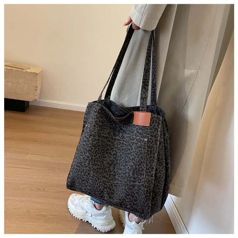 Women's Large Leopard Print Tote Shoulder Bag | Travel Bag