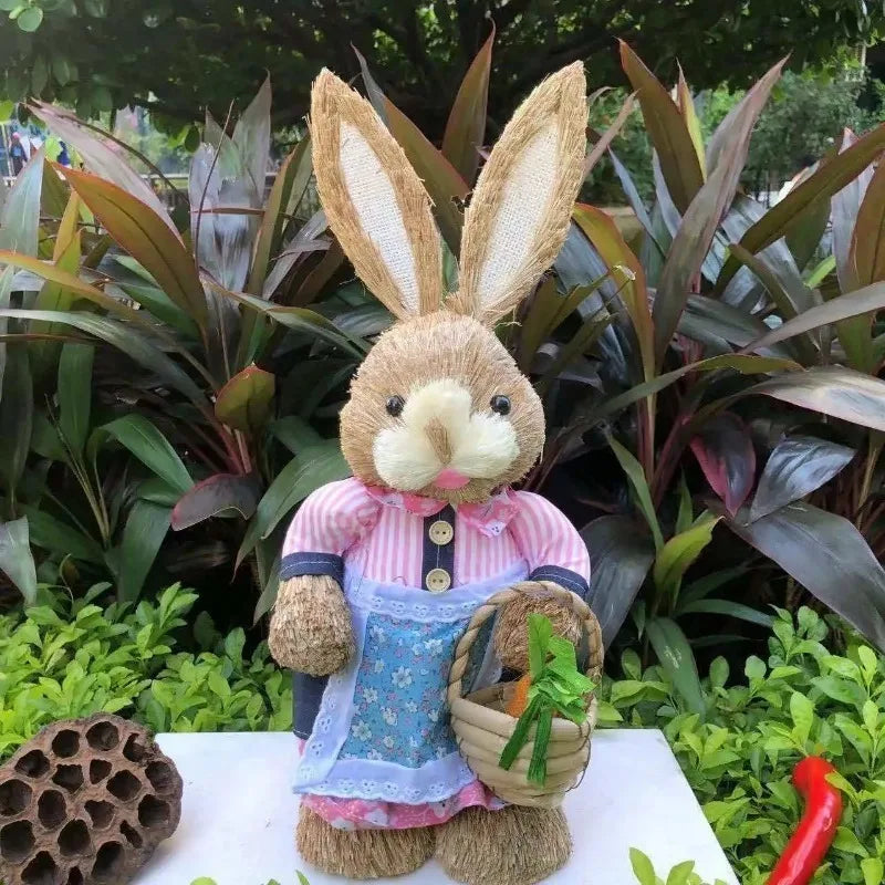 35cm Handmade Straw Easter Bunny Rustic Desktop Decoration