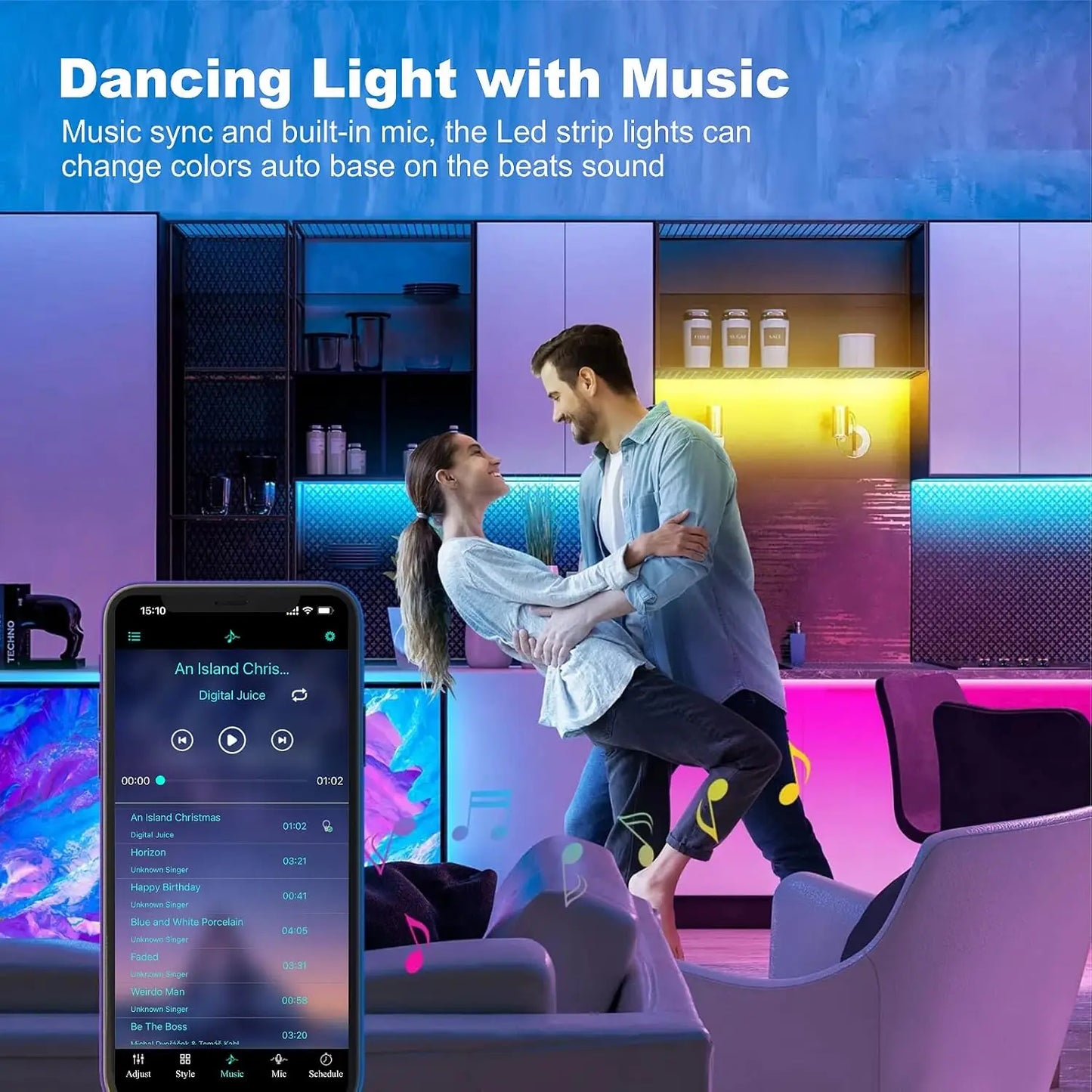RGB 5050 USB LED Strip Lights | App & Remote Control