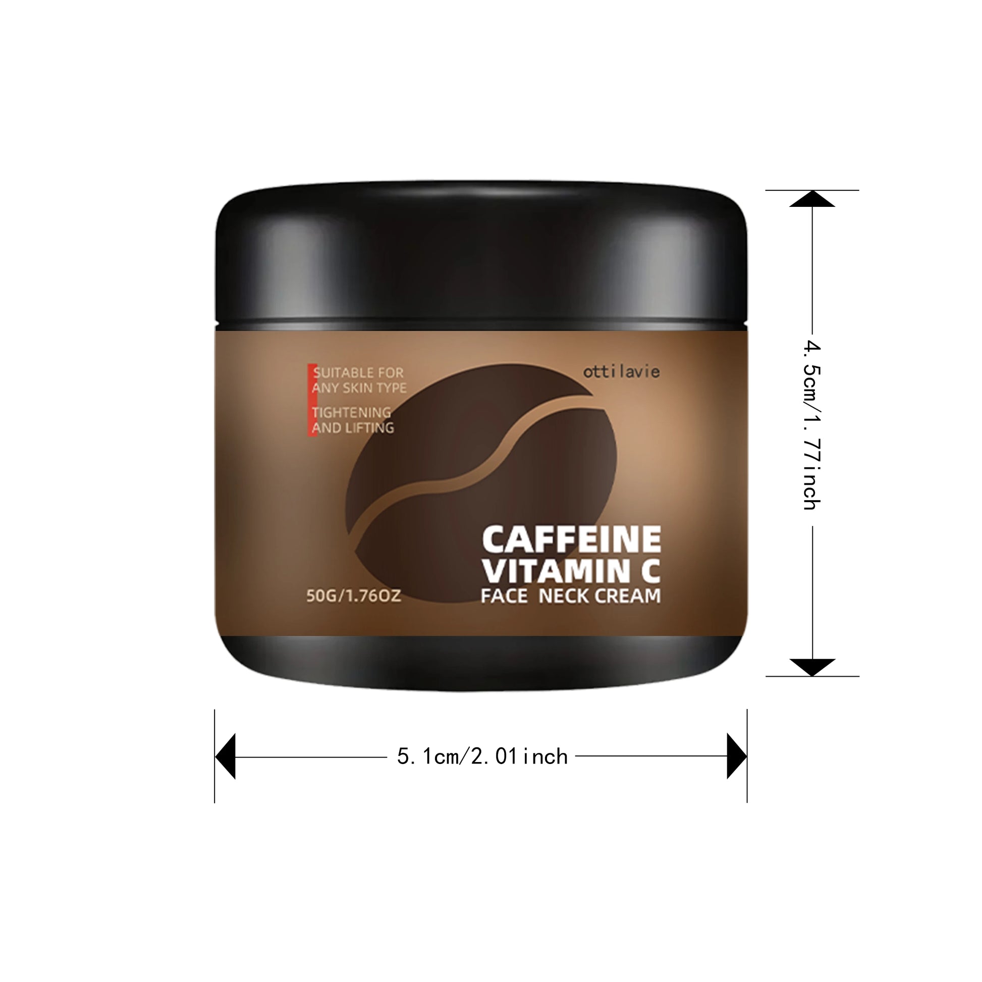 Ottilavie Caffeine & Vitamin C Face Neck Cream – 1.76oz/1.06oz, Firming, Hydrating, Lifting, All Skin Types, Non-Greasy Peaceful Pleasures Health and Wellness