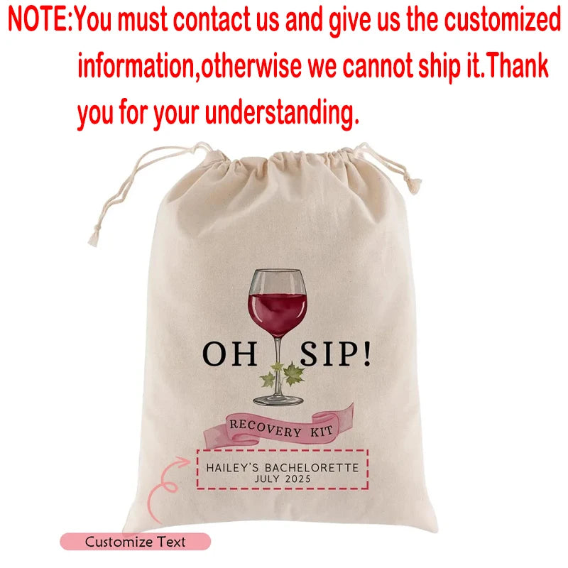 5-Pack "Oh Sip" Recovery Kit Drawstring Bags | Bachelorette Party Party Favor Bags Peaceful Pleasures Health and Wellness custom B 5pcs 13x18cm