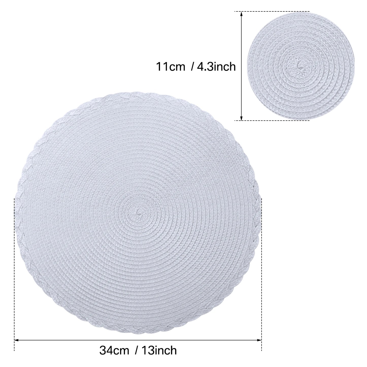 33.5CM Round Placemats Set of 6 Small Circle PP Place Mats Washable Table Mats for Dining Table Woven Heat Resistant Placemats Peaceful Pleasures Health and Wellness B Sliver Grey Set of 6