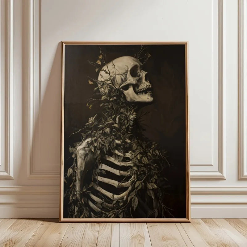 Vintage Botanical Skeleton Skull Poster - Art Deco Classic Retro Gothic Dark Academia Canvas Art Print Frameless Wall Art Decor Peaceful Pleasures Health and Wellness