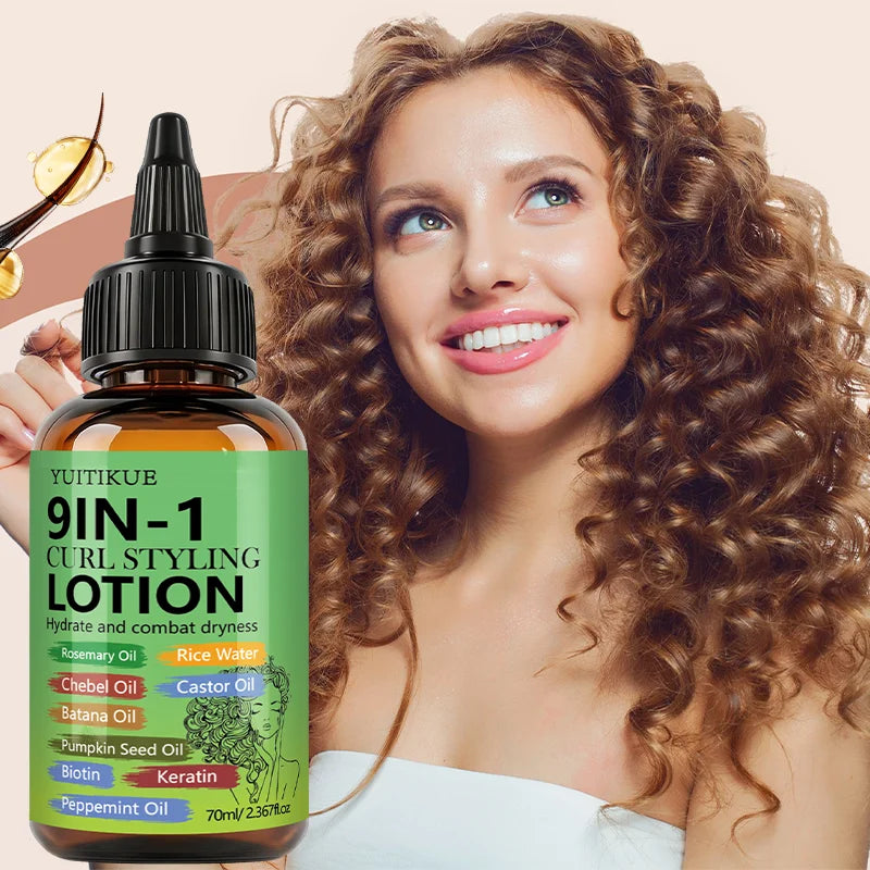 YUITIKUE 9 IN 1 Curl Styling Lotion Rosemary Oil Castor Oil Keratin Biotin Hydrating Anti‑Dryness Curly Hair Care Lotion 70ml Peaceful Pleasures Health and Wellness