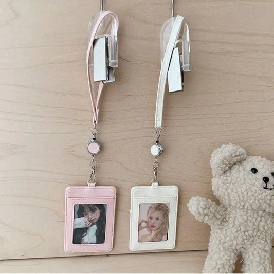PU Leather Bow Leather Card Holder Bowknot Name Tag Work Card Cover Scalable Retractable Bus ID Holders Men Women Peaceful Pleasures Health and Wellness