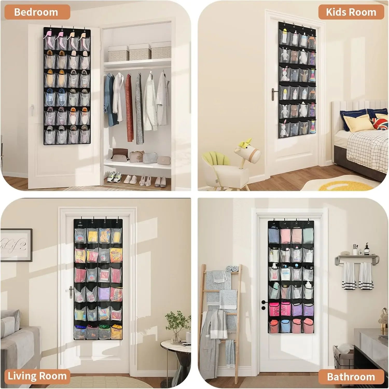 24-Pocket Over Door Shoe Organizer, Mesh Hanging Storage for Closet, Black, Space-Saving Design Peaceful Pleasures Health and Wellness