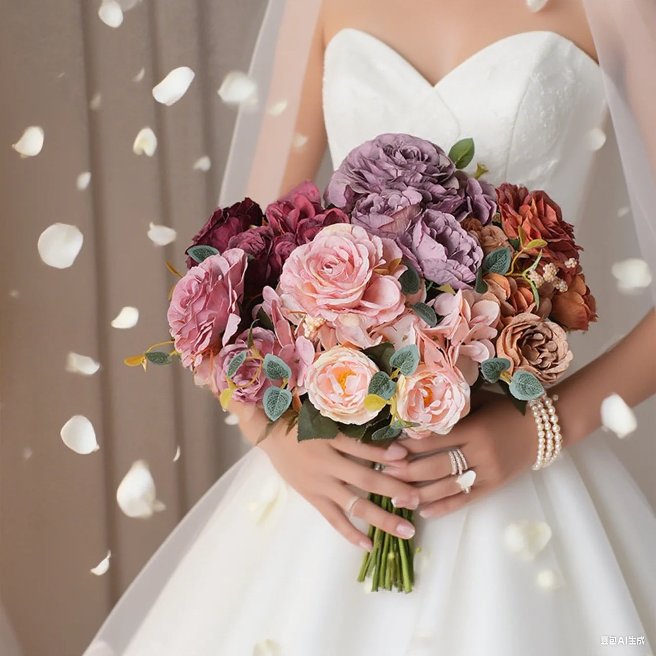 Artificial Silk Rose Bouquet for Wedding & Home Decor (2/4 Pack)