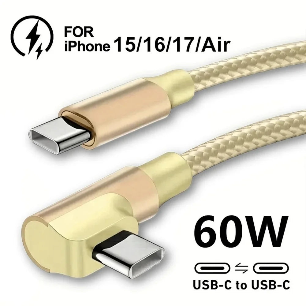 60W USB-C 90° Fast Charge Cable | iPhone 15 16 17 MacBook iPad