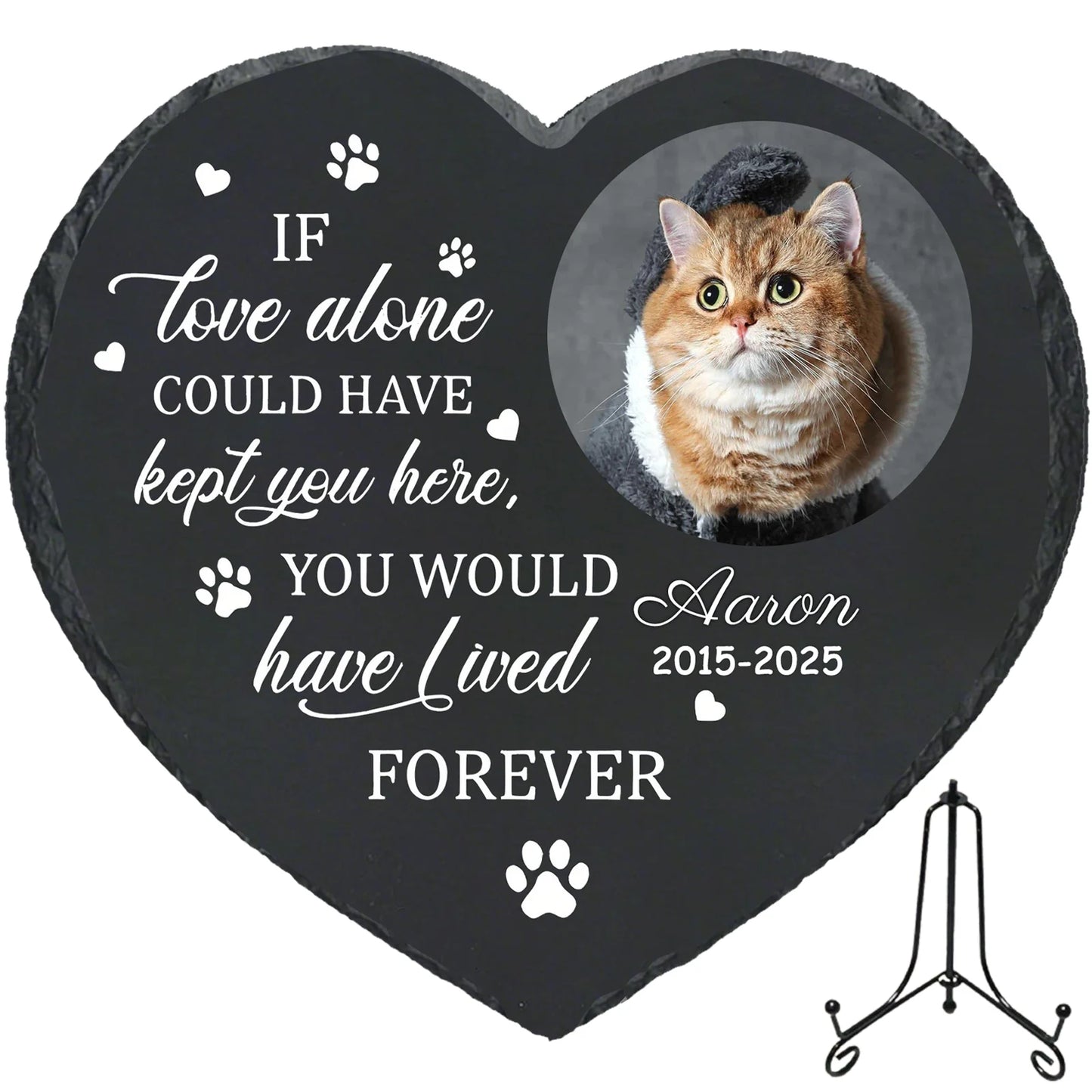 Personalized Pet Memorial Stone,Custom Cat Grave Marke Plaque With Photo&Name,Garden Slate Tombstone Pet Loss Remembrance Gift Peaceful Pleasures Health and Wellness With Metal Stand-5 4inch