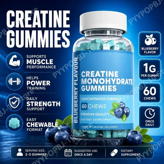 Creatine Monohydrate Gummies 1g | Blueberry | 60 Chews Creatine Gummies Peaceful Pleasures Health and Wellness