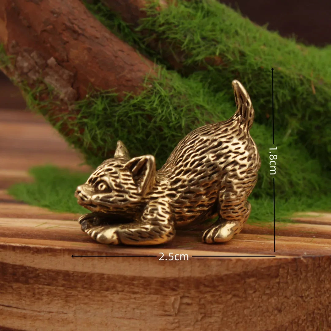 Mini Brass Cute Cats Figurines Miniatures Desktop Ornaments Classical Small Animal Tea Pet Home Decors Accessories Fairy Garden Peaceful Pleasures Health and Wellness Cat(lying down)