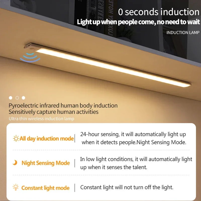 Sensor Light LED Wardrobe LED Light Decoration PIR Wireless Portable Light Hallway Charging USB Night Interior Lighting Lights Peaceful Pleasures Health and Wellness