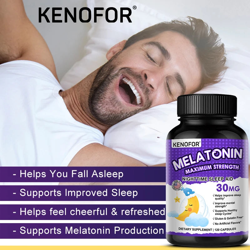 Melatonin Capsules 30mg - Promote Falling Asleep Quickly, Calm The Mind, Natural Sleep Aid Supplement Peaceful Pleasures Health and Wellness