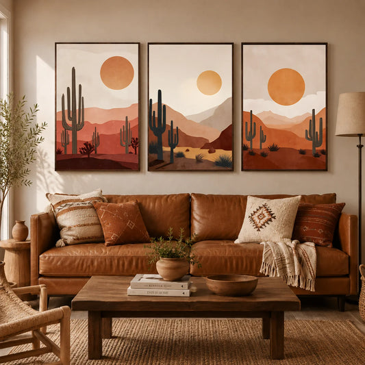 Boho Cactus Desert Sunset Canvas Wall Art Print | Unframed Canvas Wall Art Print Peaceful Pleasures Health and Wellness