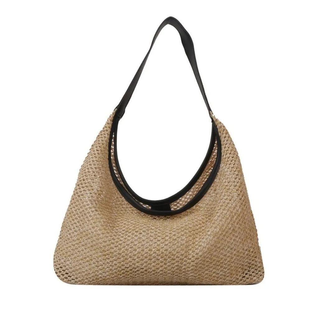 Bohemian Handmade Straw Bucket Bag – Large Beach Shoulder Bag