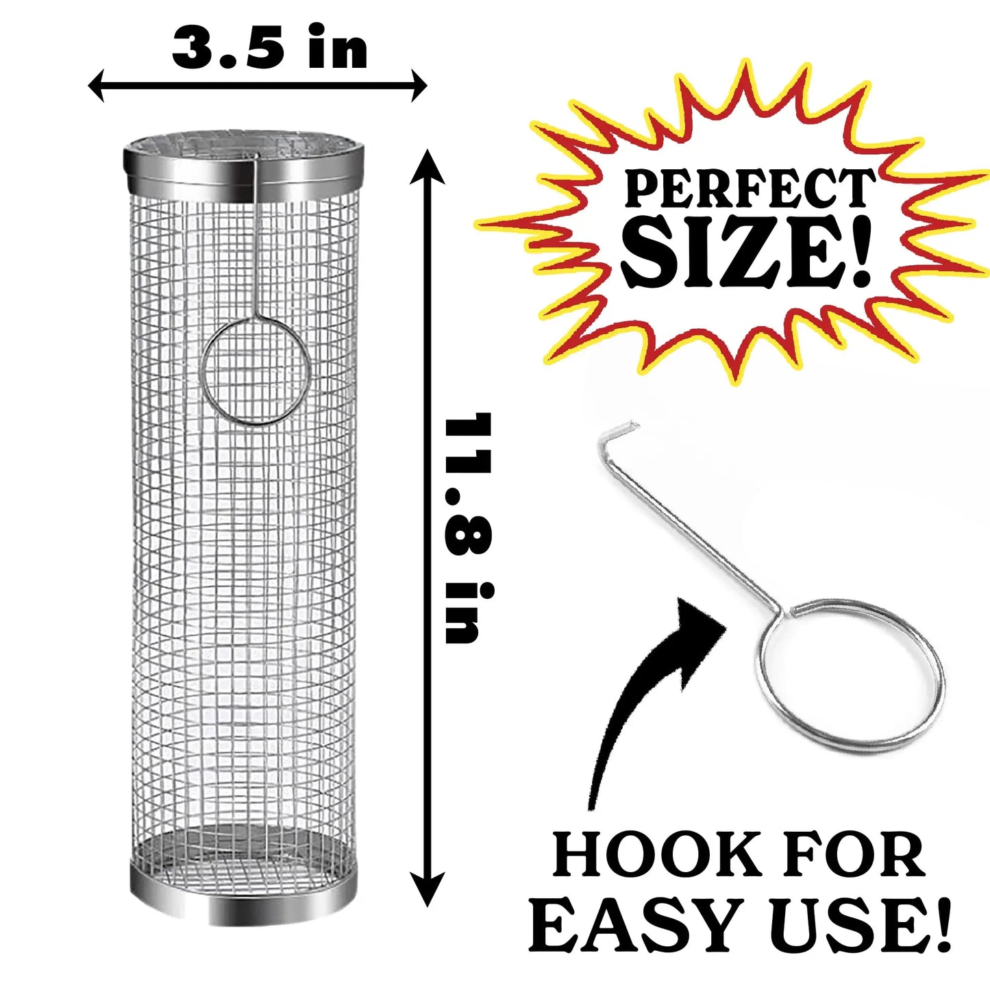 Rolling BBQ Grill Basket – Stainless Steel Cylinder Mesh Drum