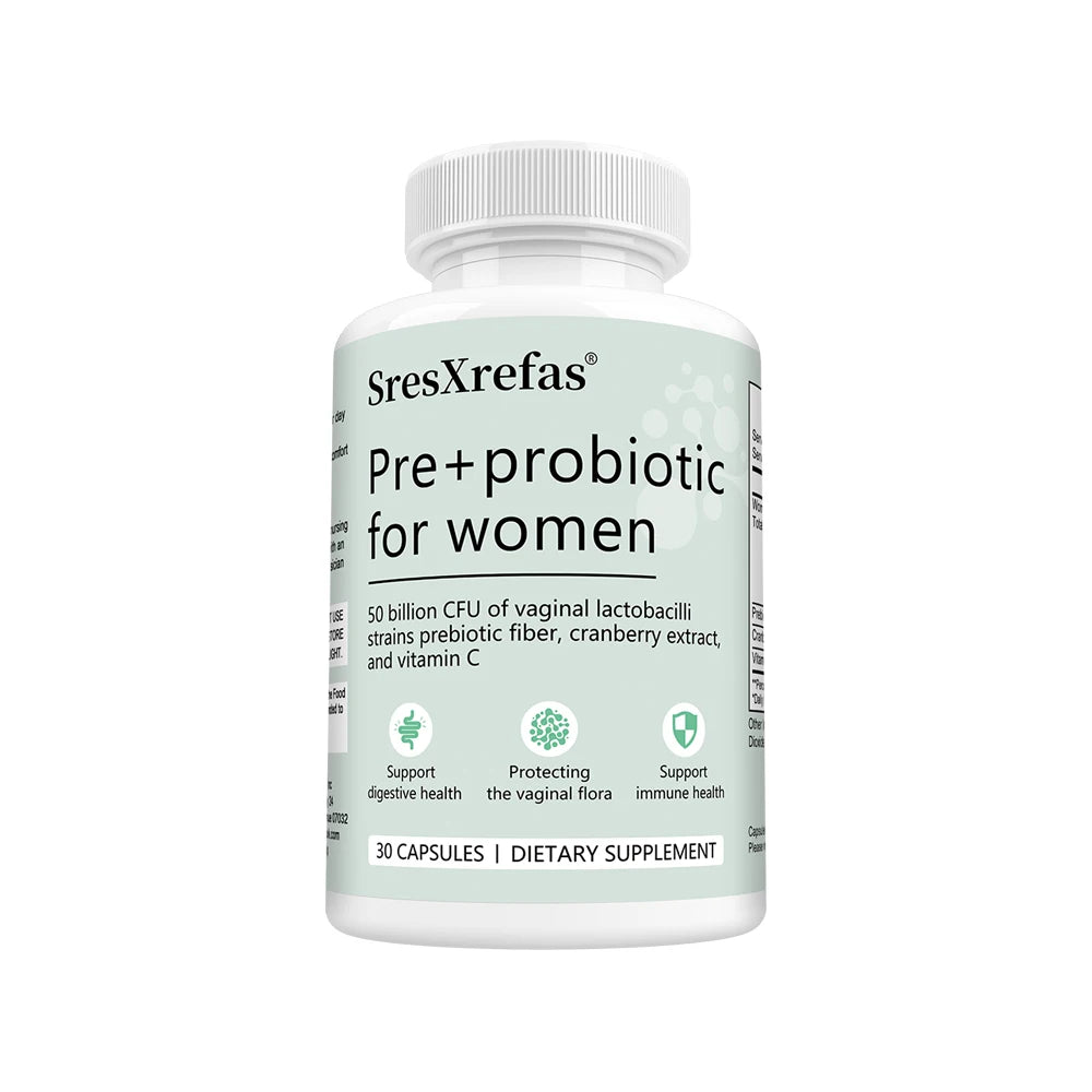 Pre+probiotic Capsules for Women, with Vitamin C, Cranberry Extract, Support Digestive Health, Protecting The Vaginal Flora Peaceful Pleasures Health and Wellness 30 count-1 bottle