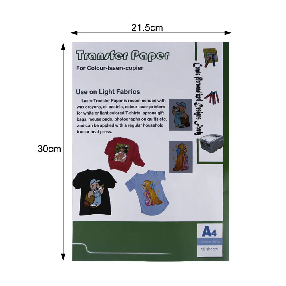 10-Pack Heat Transfer Paper for Light Fabrics – No Cutting