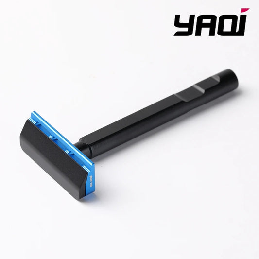YAQI Black and Blue Color Tachi(Aluminum Version) Light Weight Single Edge Safety Razor 10mm Diameter Handle Portable Razor Peaceful Pleasures Health and Wellness