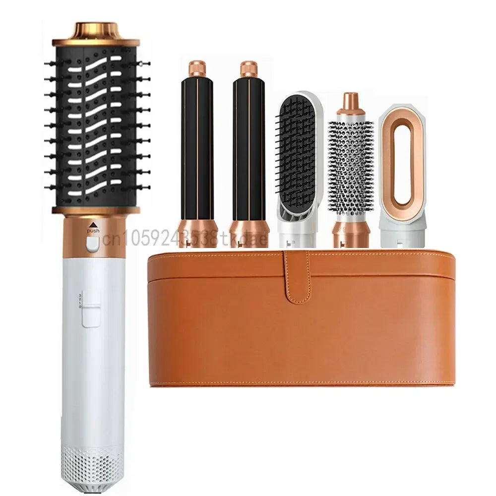 6 in 1 Hair Dryer One-step Hot Air Comb Set Professional Air styling Curling Iron Hair Straightener Styling Tool Hair Dryer Peaceful Pleasures Health and Wellness White Gold Set 1 AU