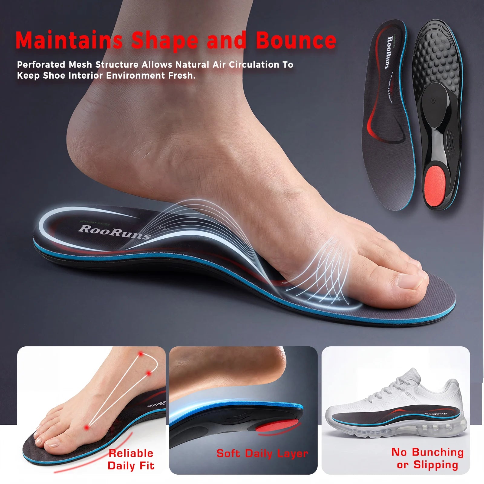 Orthotic Arch Support Insoles for Reducing Fatigue, Cushion, Shock Absorbing, Flat Foot, Unisex Shoe Pad Foot Care Peaceful Pleasures Health and Wellness