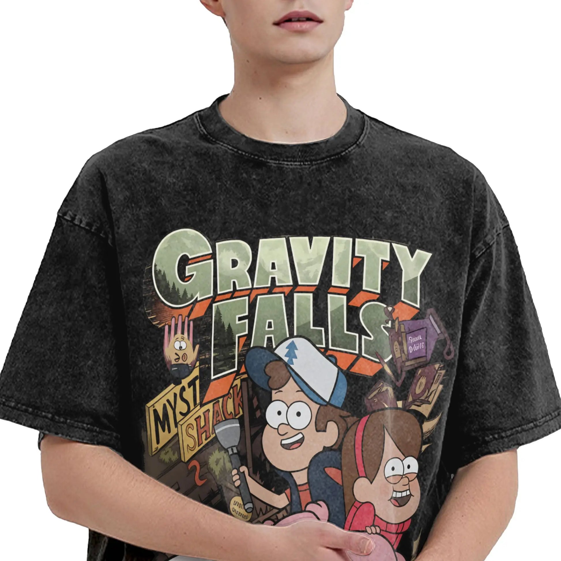 Gravity Falls Men T Shirt Washed Vintage Tee Shirt Short Sleeve Crew Neck T-Shirt Pure Cotton Graphic Printed Clothing Peaceful Pleasures Health and Wellness