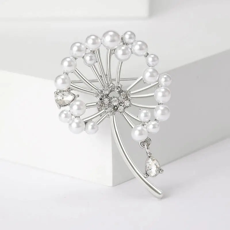 Dandelion Brooch with Pearls & Rhinestones – Plant Pin Gift