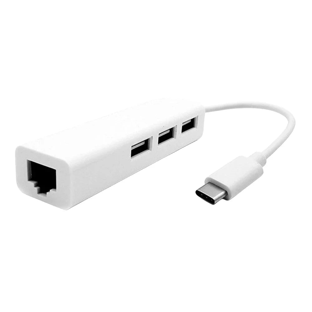 4-in-1 USB-C to RJ45 Ethernet Adapter + 3-Port USB 2.0 Hub