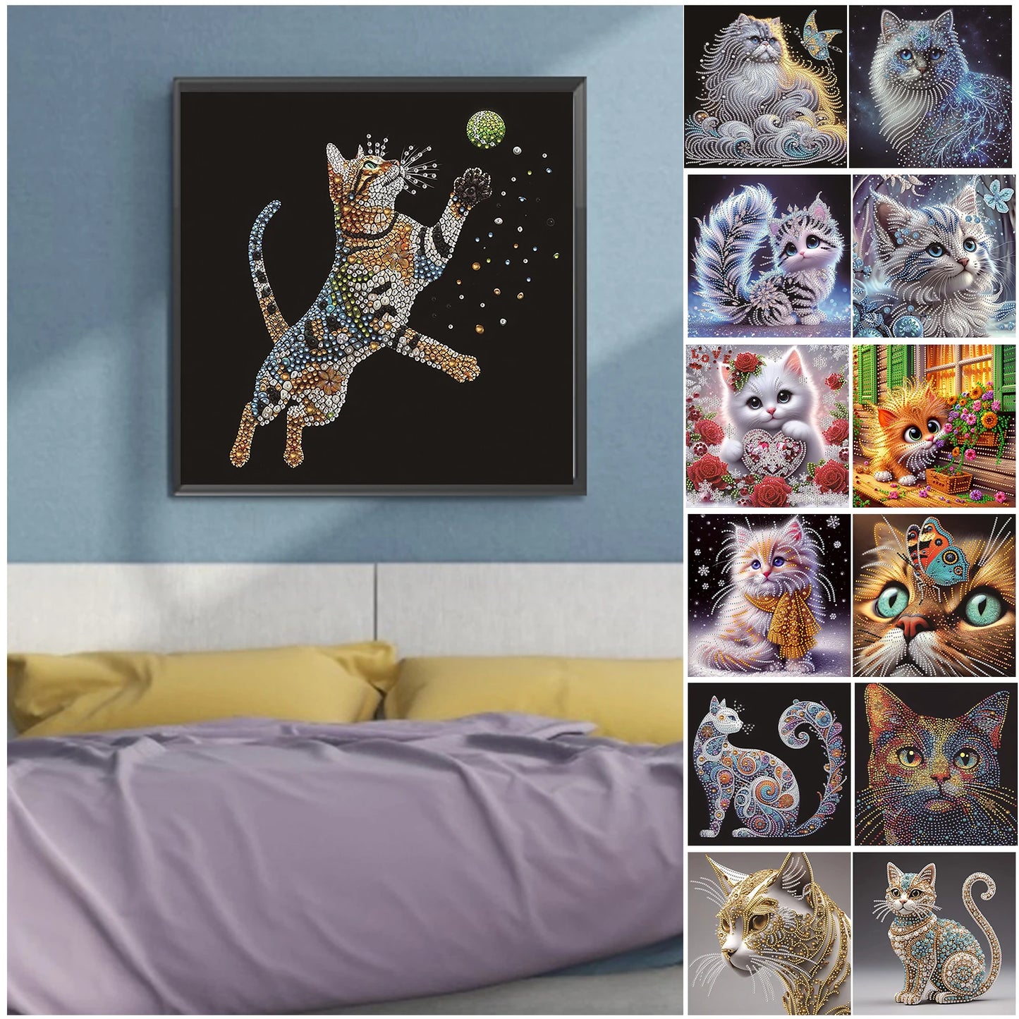Cat Special Shaped DIY Partial Drill Diamond Painting Kits for Adults Beginners Home Decor Diamonds Dots Gem Art Kits 30x30cm Peaceful Pleasures Health and Wellness