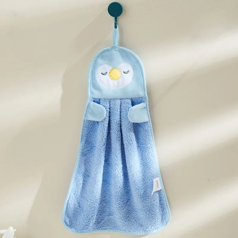 Cute Animal Kids Hand Towels – Soft Coral Fleece Duck & Penguin