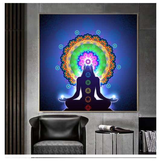 Buddha Statue Meditation 7 Chakra Mandala Psychedelic Yoga Boho Wall Art Paintings Décor Canvas Posters Prints Indian Peaceful Pleasures Health and Wellness
