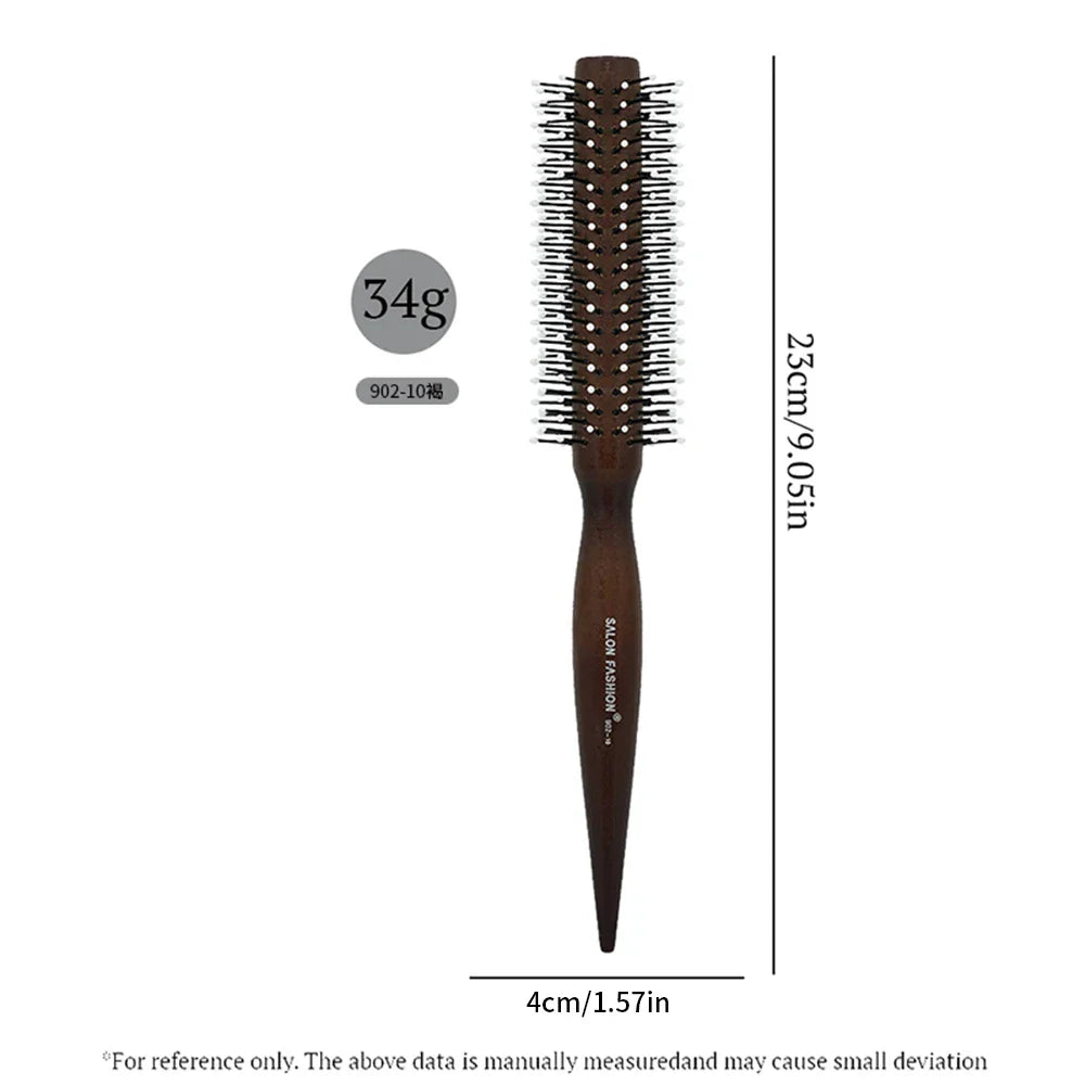 Natural Wood Round Barrel Hair Comb – Anti-Static Brush