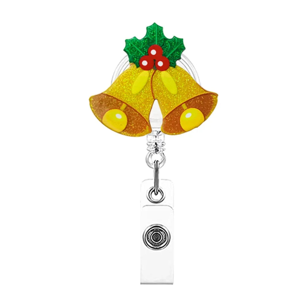 Acrylic Christmas Badge Reel Santa Claus Snowman Elk Retractable Badge Holder Gingerbread Xmas Decoration ID Card Holder Peaceful Pleasures Health and Wellness Style 3